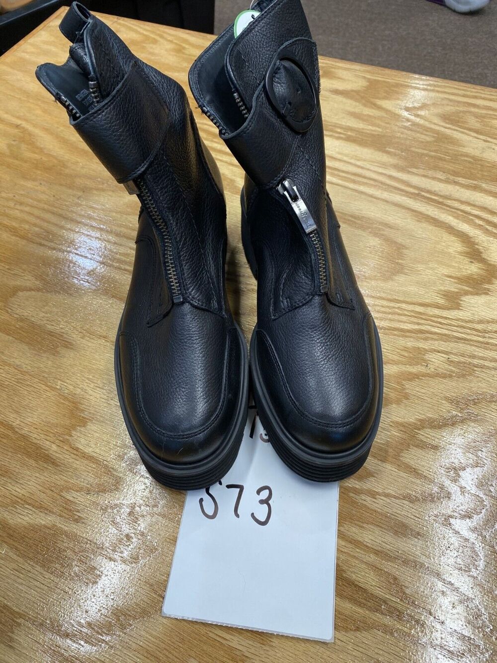 Paul Green Palani Zip Combat Boots Women's 7 Black Leather Ankle Round Toe